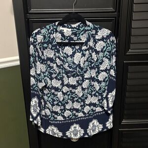 Ladies rayon floral 3/4 sleeve blouse